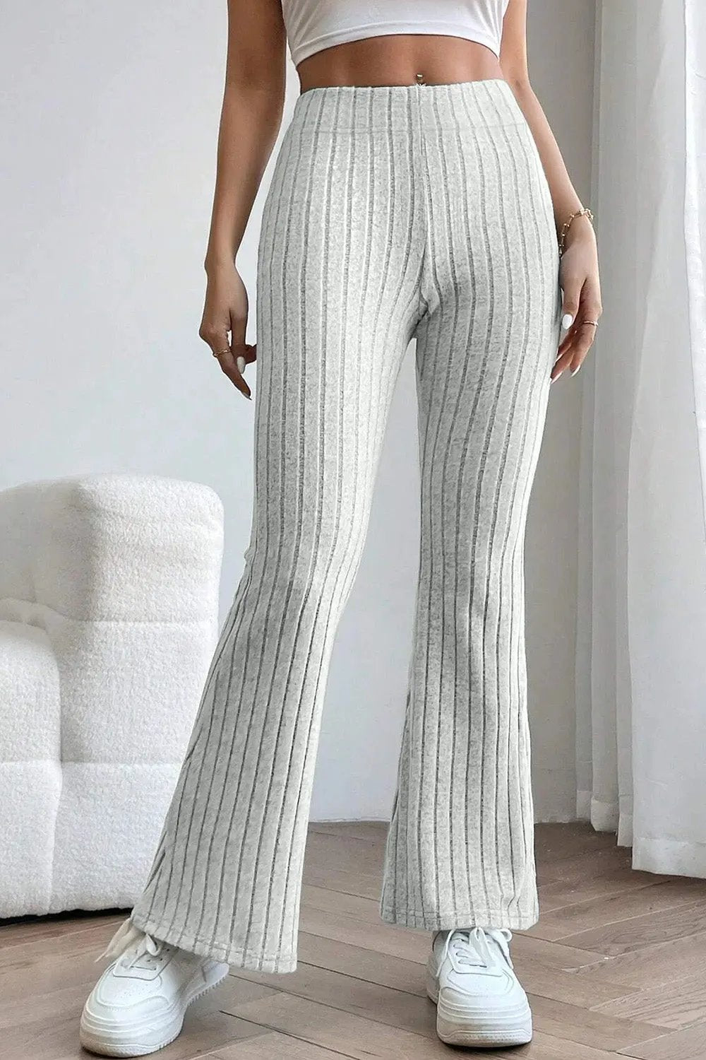 Basic Bae Full Size Ribbed High Waist Flare Pants by Partner Label