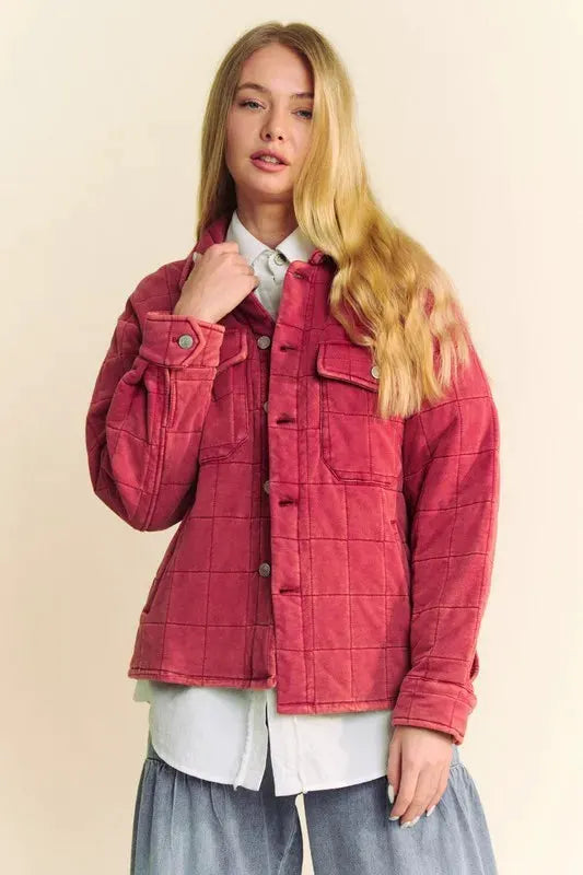 Davi & Dani Quilted Button Down Shacket with Chest Pockets by Partner Label