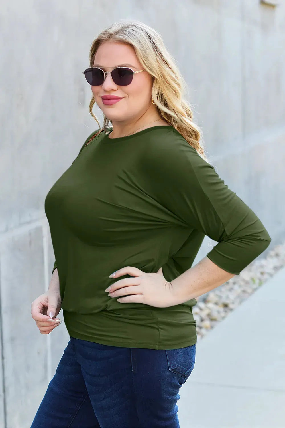 Basic Bae Full Size Round Neck Batwing Sleeve Top by Basic Bae