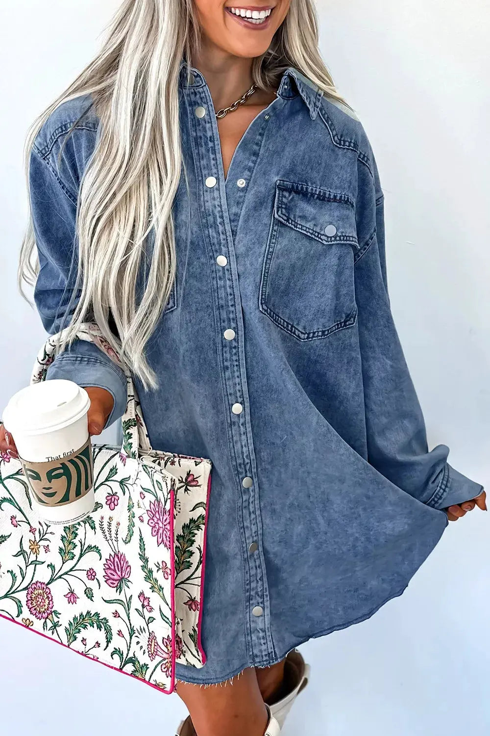 Vintage Wash Button-Down Denim Dress by Partner Label