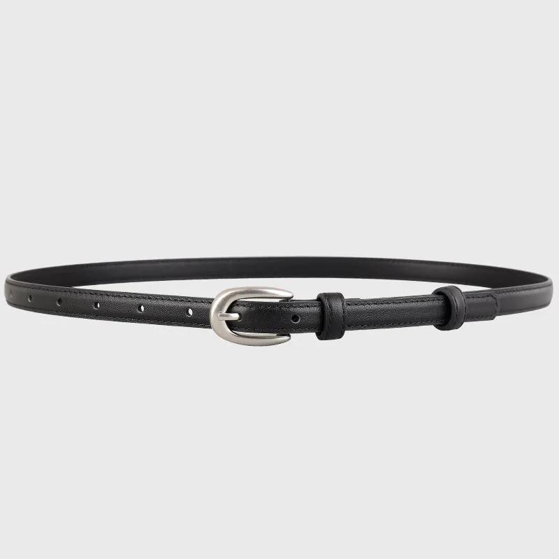 Leather Skinny Belt with Silver Buckle by Trendsi
