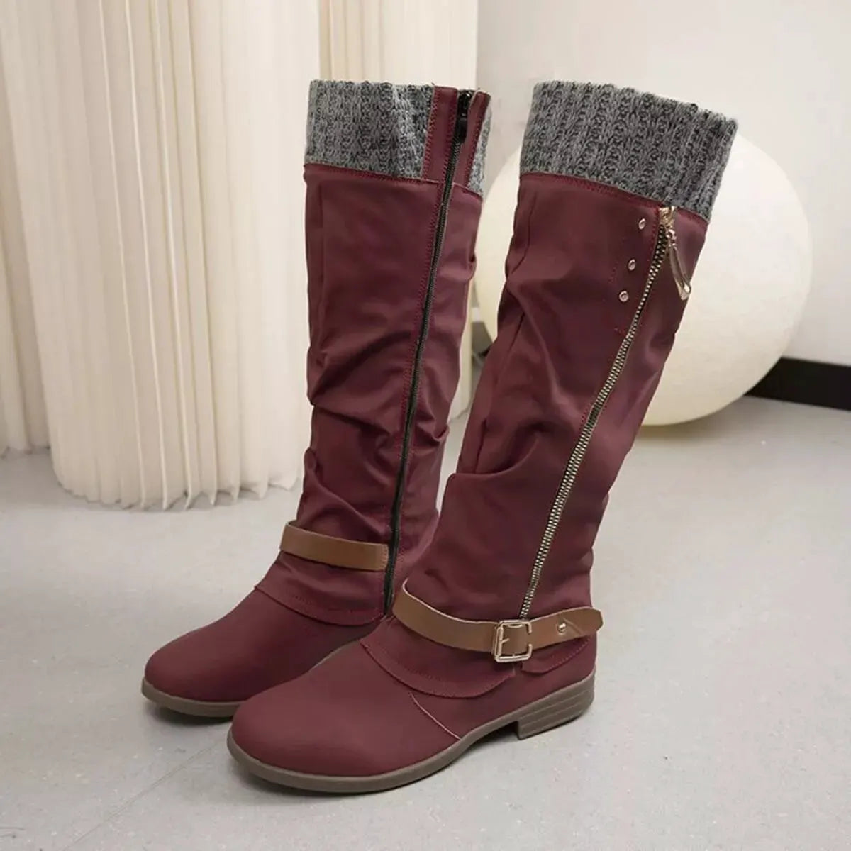 Knee High Slouch Boots with Knit Cuff by Partner Label