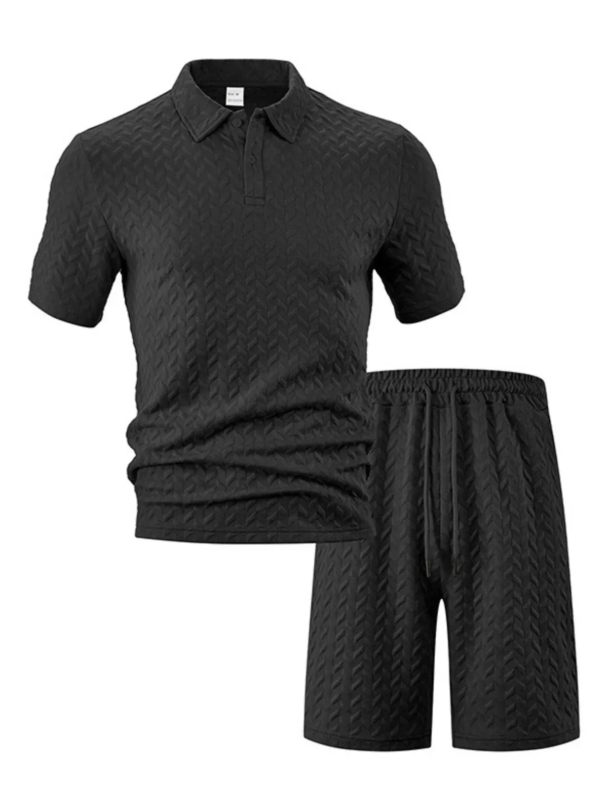 Men's Full Size Textured Polo Shirt and Shorts Set Plus Size by Trendsi