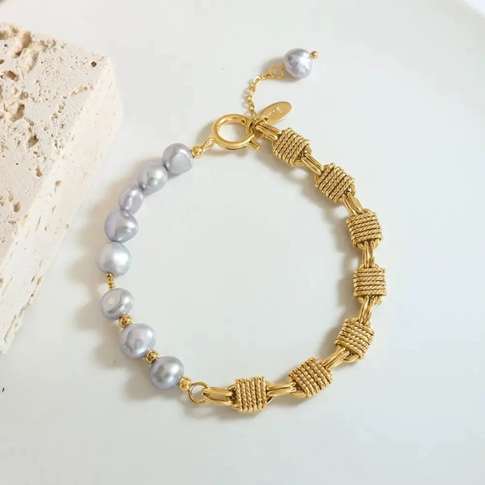Half Pearl Half Chain Stainless Steel Bracelet by Partner Label