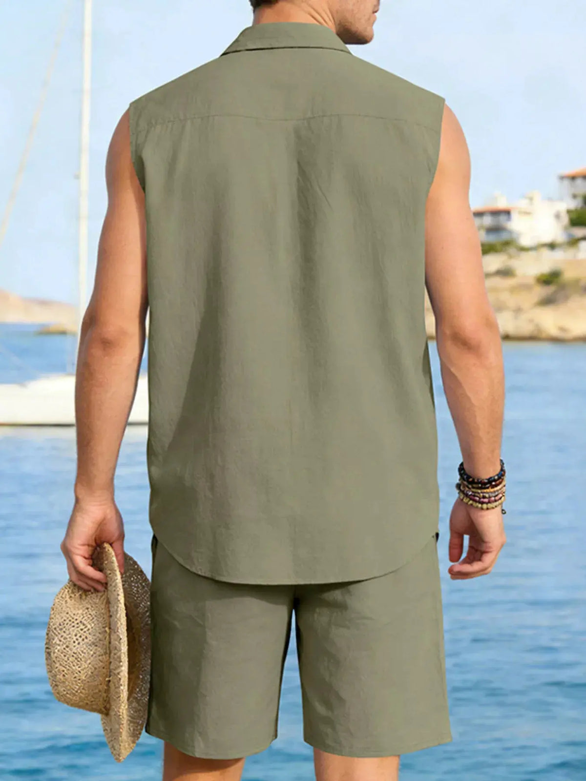 Men's Full Size Button Up Sleeveless Top and Shorts Plus Size by Trendsi