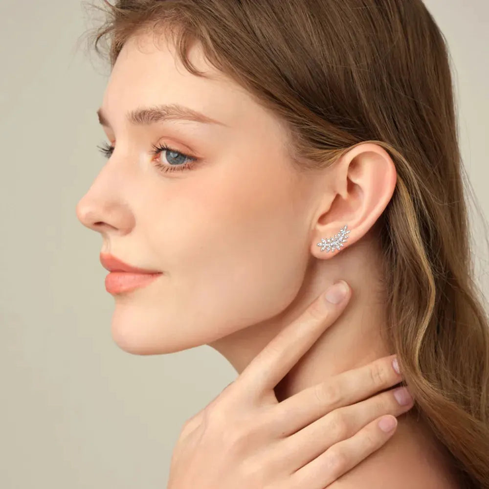 Moissanite 925 Sterling Silver Leaf Shape Stud Earrings by Partner Label