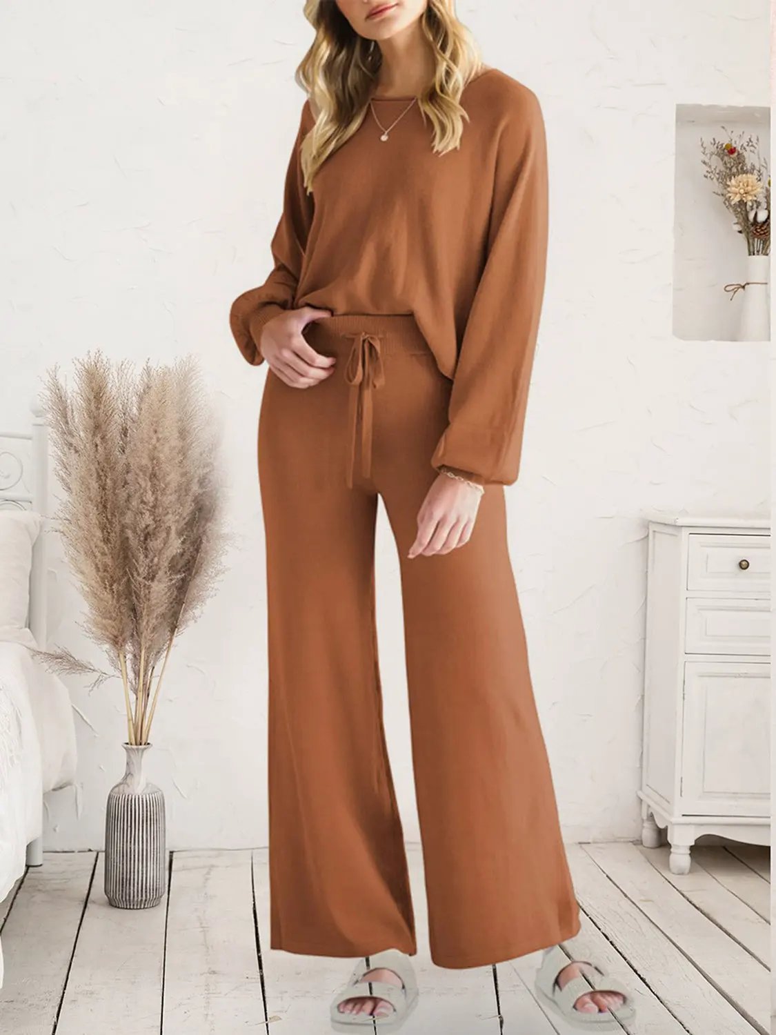 Long Sleeve Lounge Top and Drawstring Pants Set by Partner Label