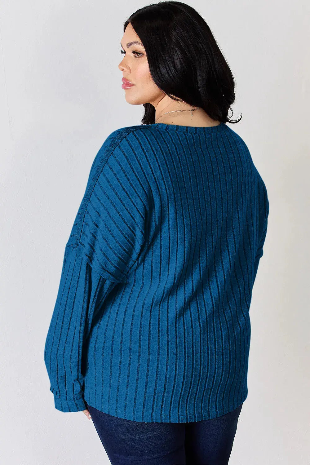 Basic Bae Full Size Ribbed Half Button Long Sleeve T‑Shirt | Partner Labels Selection by Partner Label