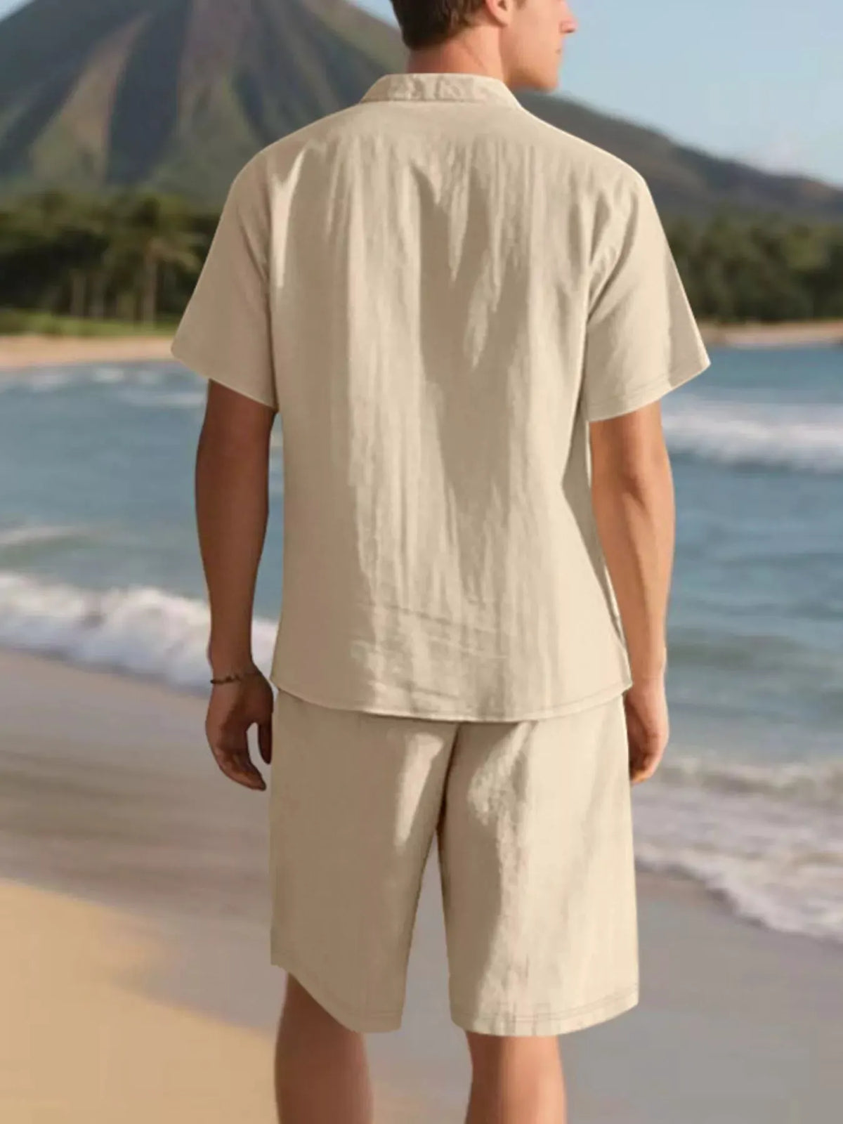 Men's Full Size Casual Button Up Shirt and Shorts Set Plus Size by Trendsi