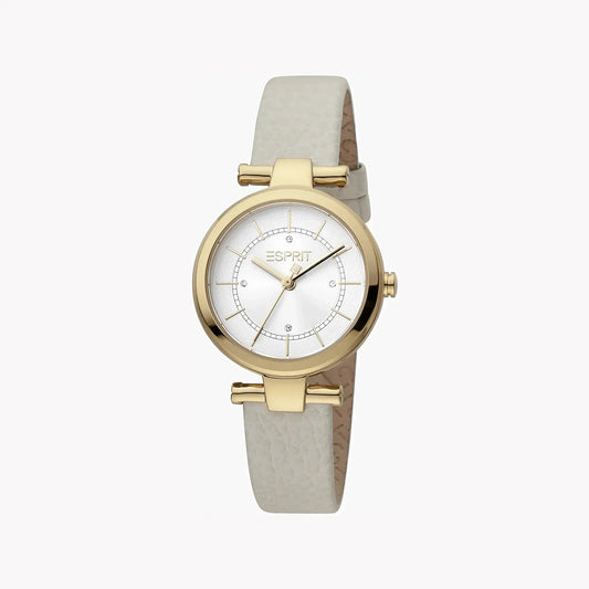 Esprit Women's Beige Leather Watch, Silver Dial | Es1l085m0035 by ESPRIT
