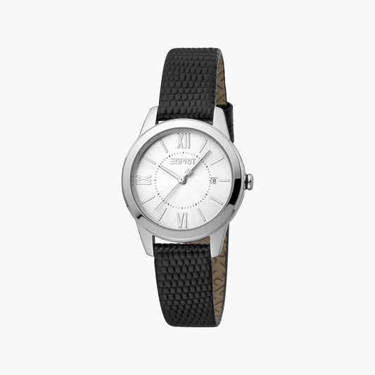 Esprit Women's Black Leather Watch, Silver Dial | ES1L239L1015 by ESPRIT