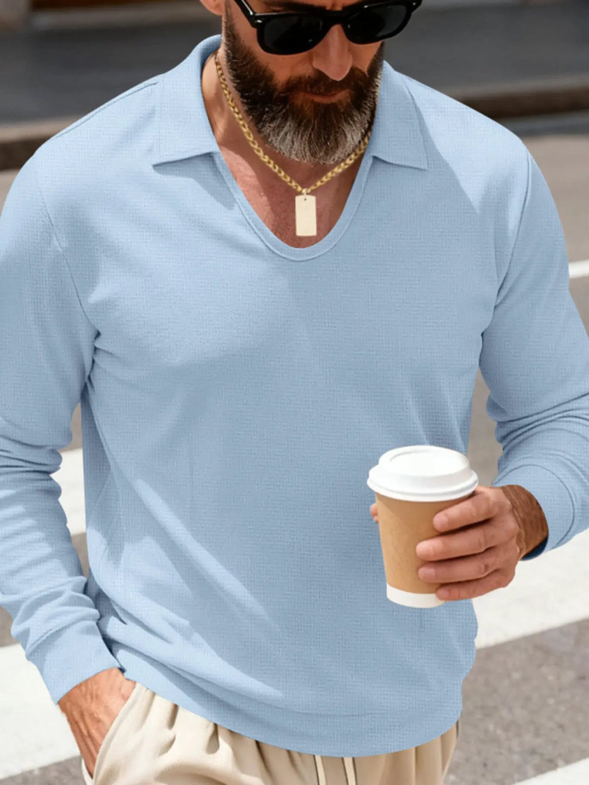 Men's Full Size Slim Fit Long Sleeve Polo Plus Size by Trendsi