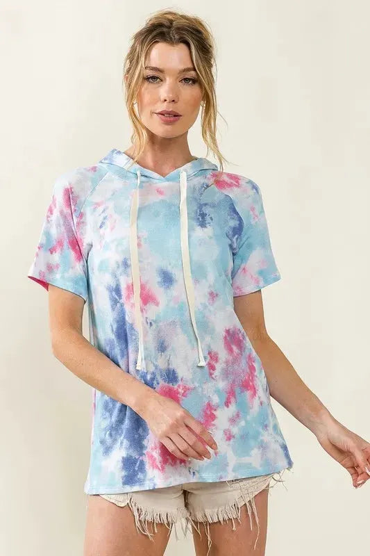 BiBi Tie Dye Terry Hoodie with Drawstring by BiBi