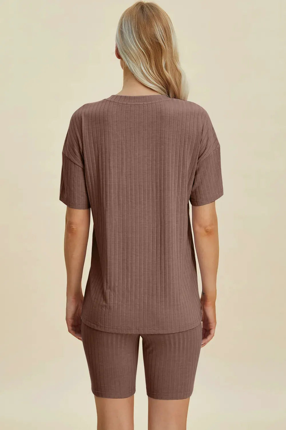 Basic Bae Full Size Ribbed V-Neck Short Sleeve Top and Shorts Set by Basic Bae