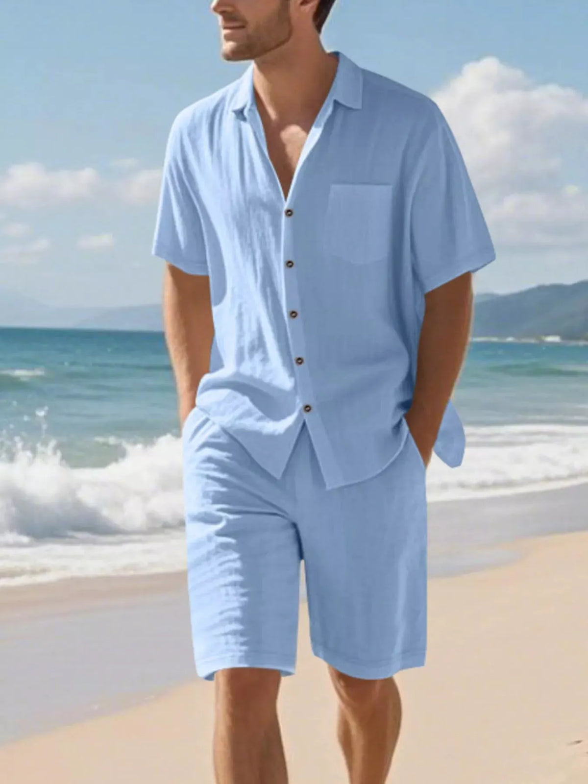 Men's Full Size Casual Button Up Shirt and Shorts Set Plus Size by Trendsi