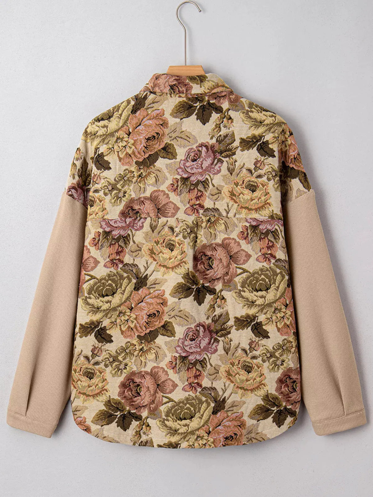 Floral Waffle Knit Patchwork Chest Pockets Buttoned Jacket by Partner Label