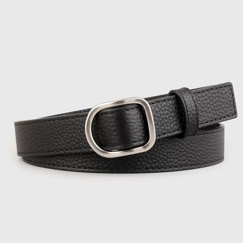 Leather Belt with Silver Buckle by Trendsi