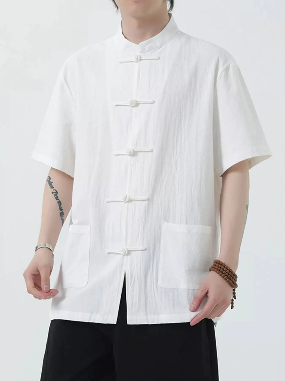 Men's Plus Size Chinese Style Short-Sleeve Shirt by Trendsi