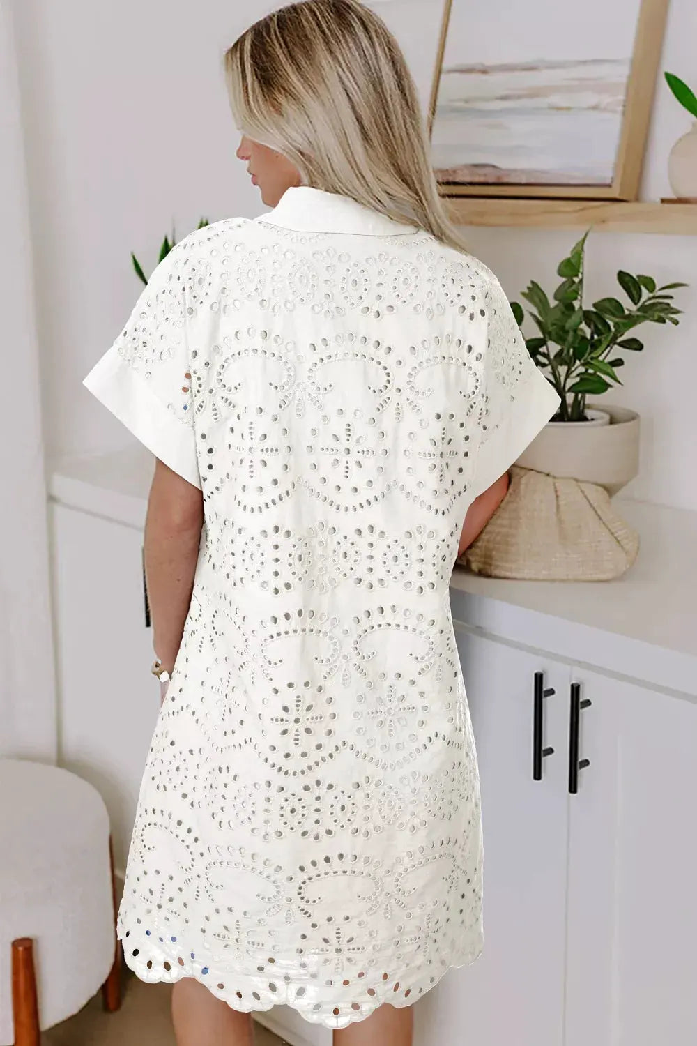 Solid Color Eyelet Embroidered T Shirt Mini Dress by Partner Label
