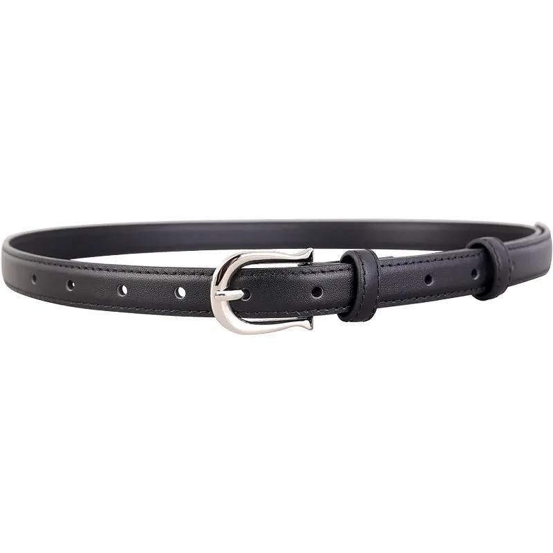 Leather Skinny Belt with Silver Buckle by Trendsi