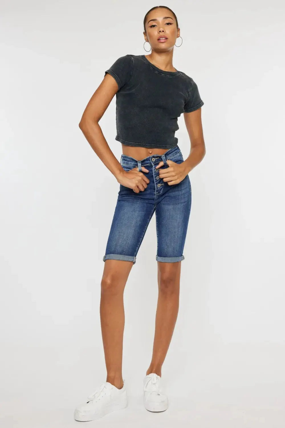 Kancan Full Size Cat's Whiskers Button Fly Denim Shorts by Kancan