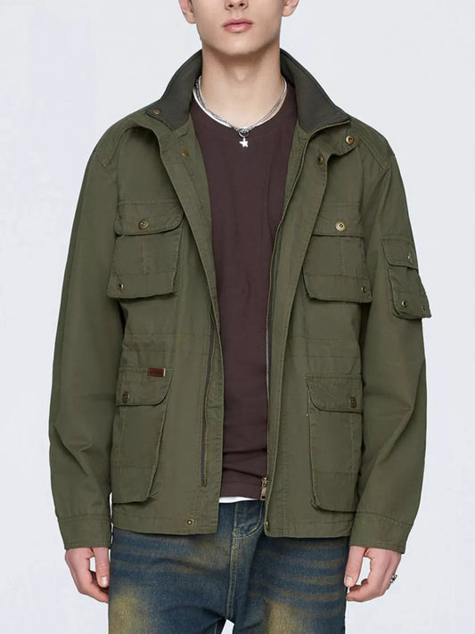 Men's Plus Size Multi-Pocket Zip Up Jacket by Partner Label