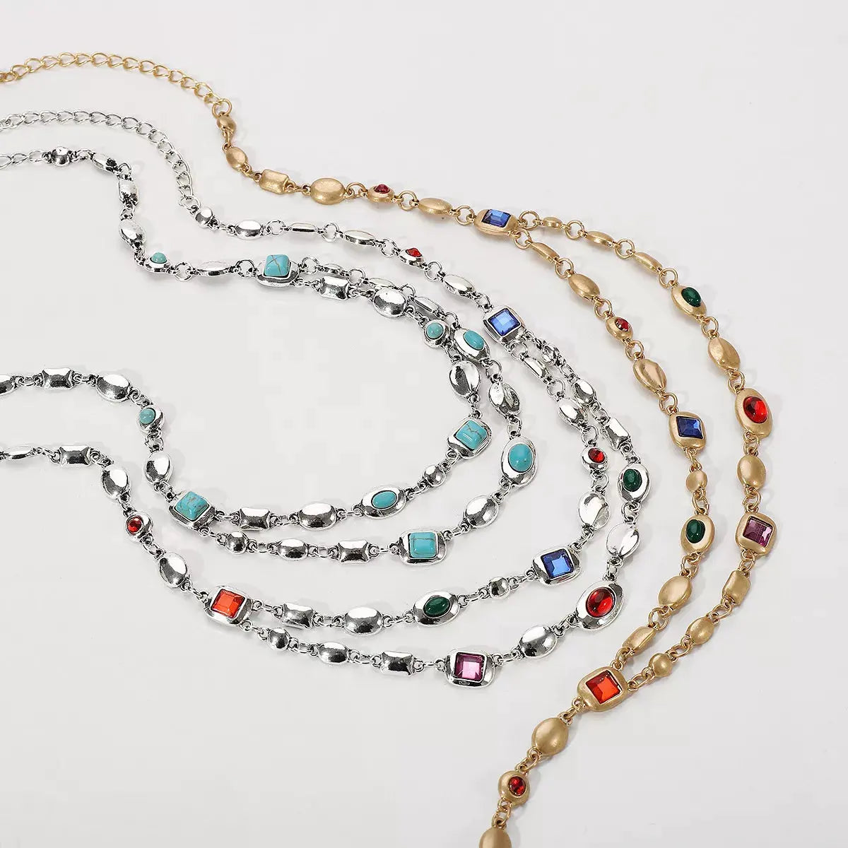 Vintage Multi-Gemstone Double Layered Necklace by Partner Labels