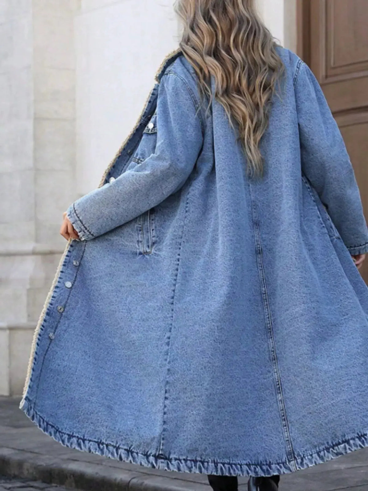 Sherpa Lined Longline Denim Jacket by Partner Label