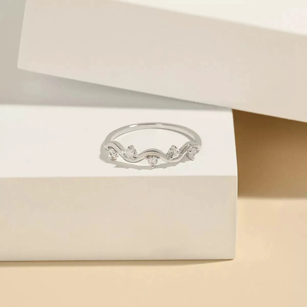 925 Sterling Silver Zircon Wave Ring by Partner Label
