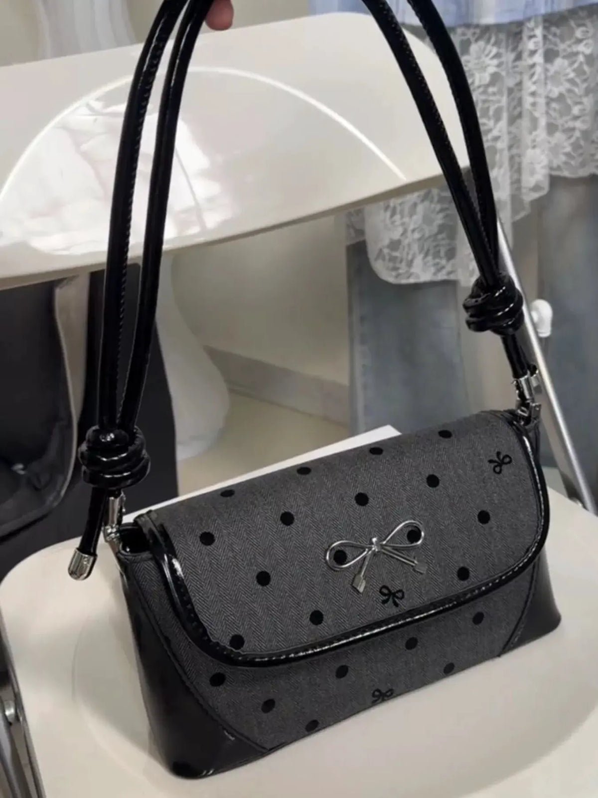 Bow Decor Flap Shoulder Bag by Partner Label