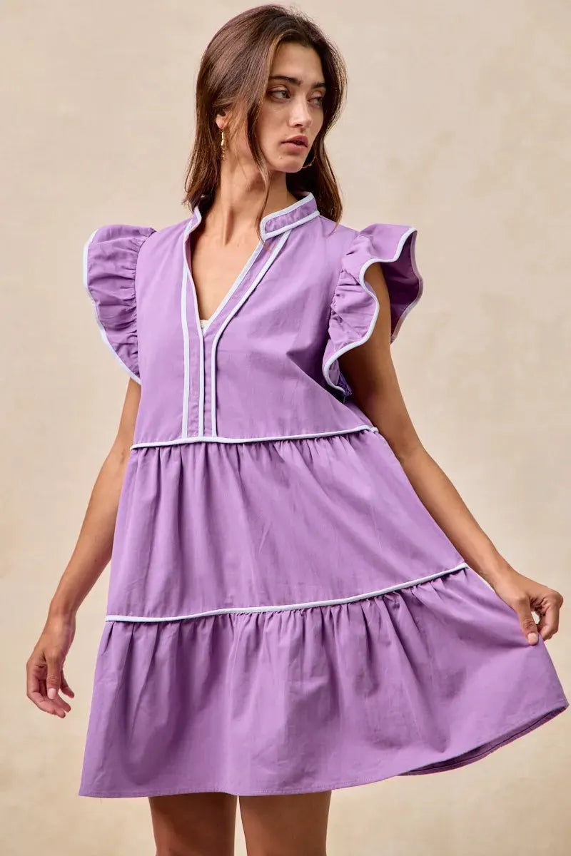 BiBi Gameday Theme Contrast Binding Ruffled Dress by BiBi