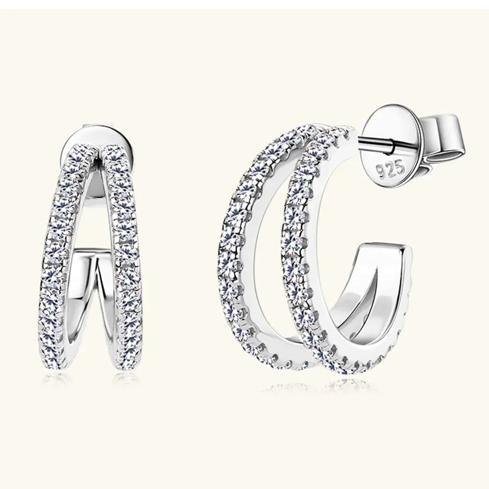 Moissanite 925 Sterling Silver C-Hoop Earrings by Partner Label