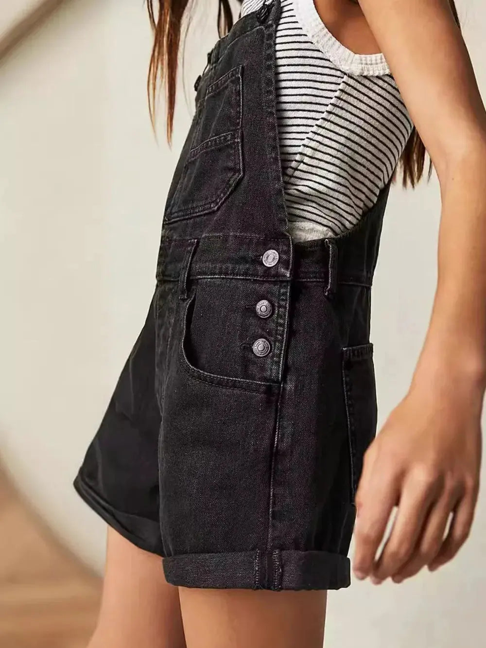 Square Neck Wide Strap Denim Overalls by Partner Labels