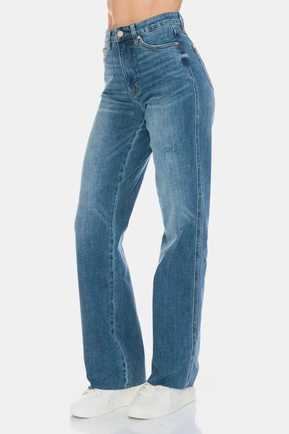 Judy Blue Full Size Tummy Control Cut Raw Hem Straight Jeans by Judy Blue