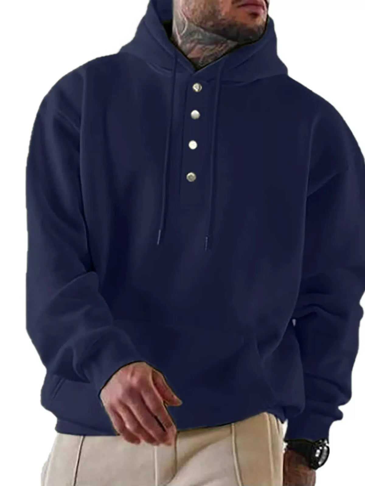 Men's Full Size Drawstring Kangaroo Pocket Hoodie Plus Size by Partner Label