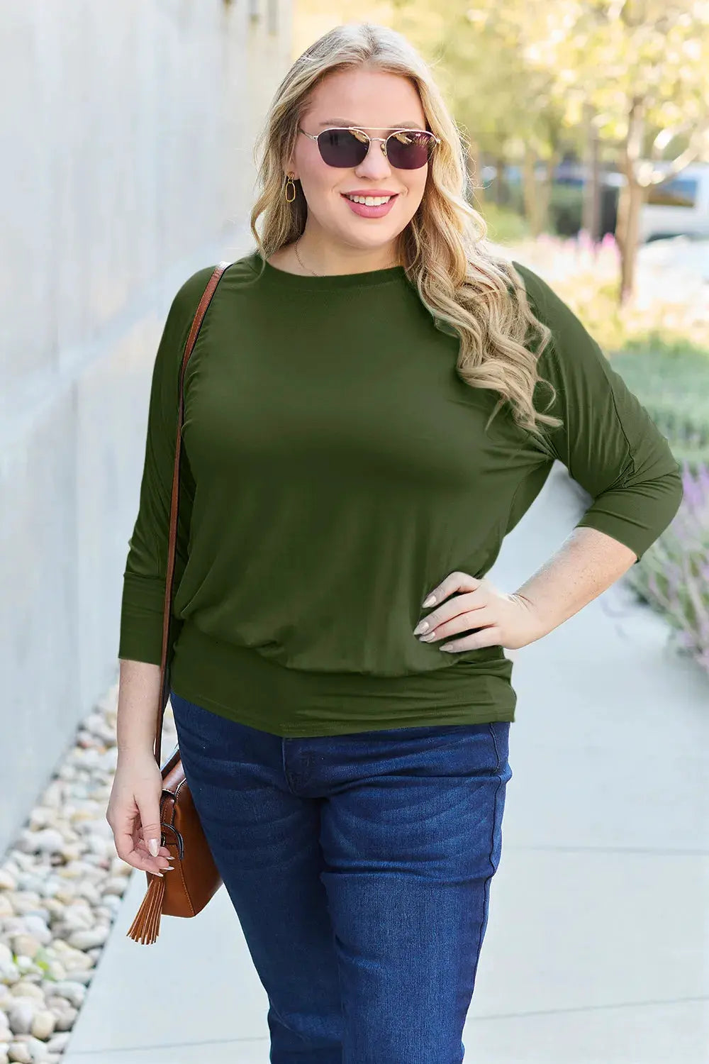 Basic Bae Full Size Round Neck Batwing Sleeve Top by Basic Bae