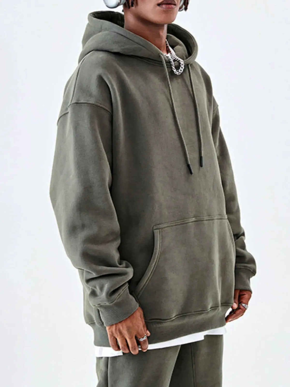 Men's Drawstring Drop Shoulder Hoodie by Trendsi