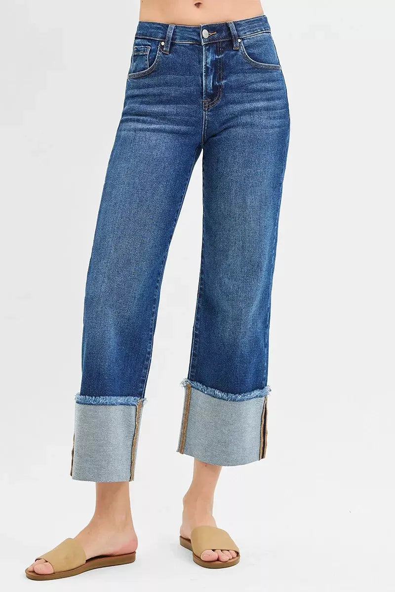 RISEN Full Size Mid Rise Crop Wide Wide Cuffed Jeans Plus Size by RISEN