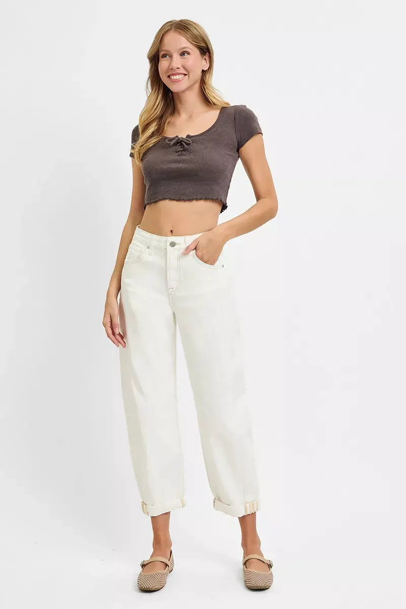 RISEN Full Size High Rise Barrel Cropped Jeans Plus Size by RISEN