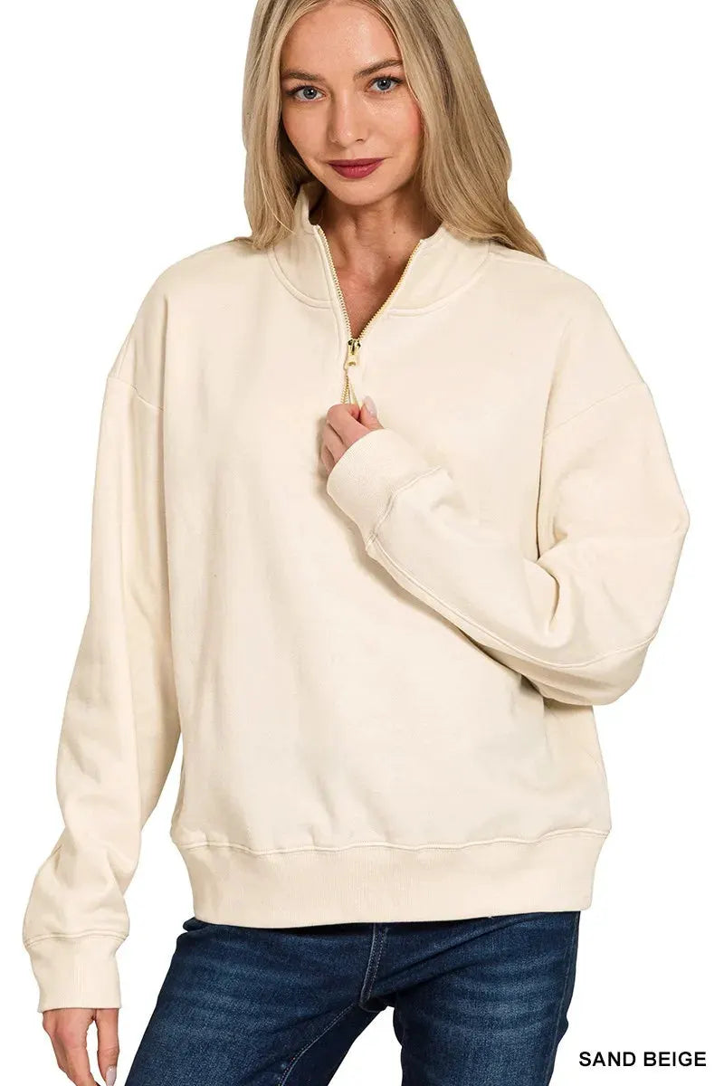 Zenana Fleece Half Zip Sweatshirt by Zenana