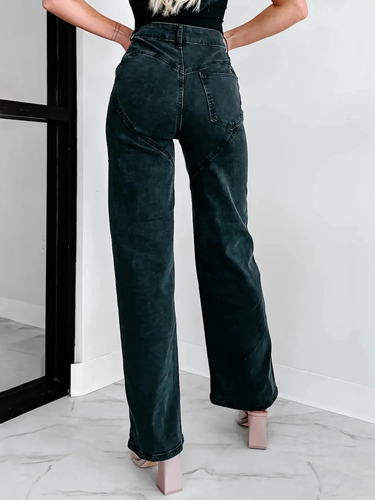 Ripped Wide Leg Wash Denim Jeans by Partner Label