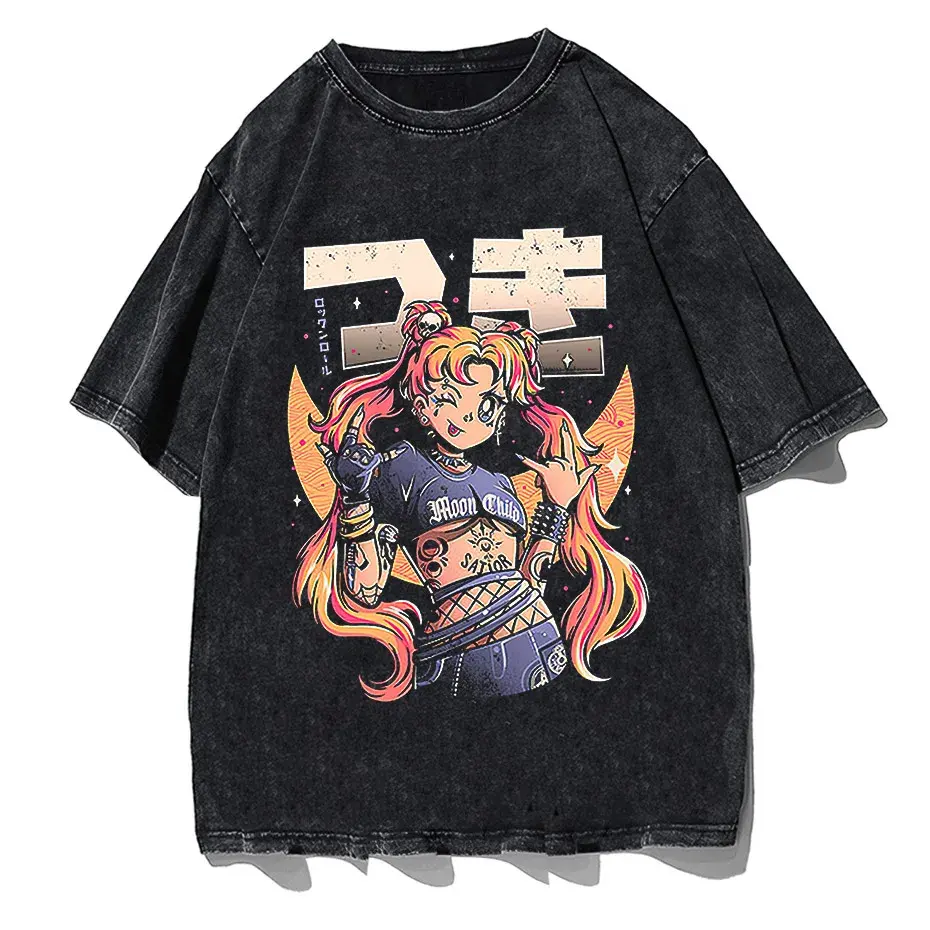 Men's Retro Anime Girl Graphic T-Shirt Cotton Oversized Vintage Tee by Vimost Shop