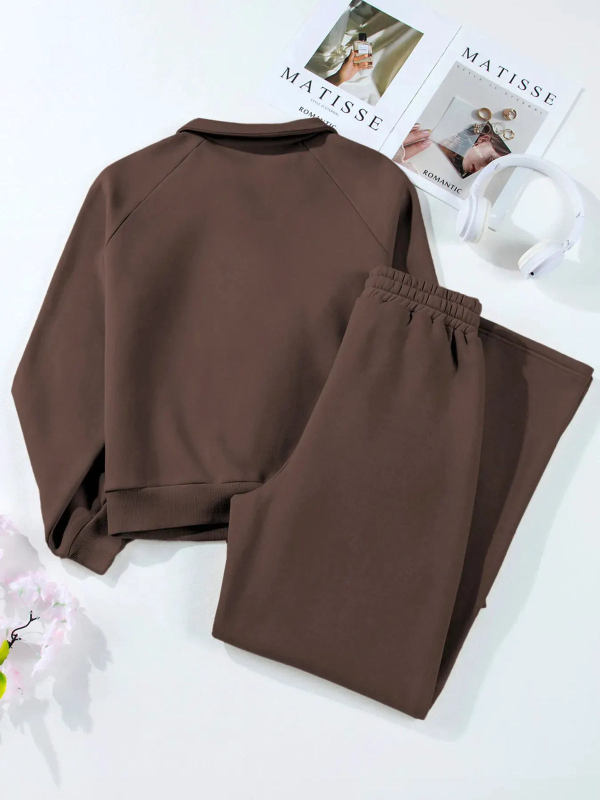 Collared Sweatshirt and High Waist Pants Active Set by Partner Label