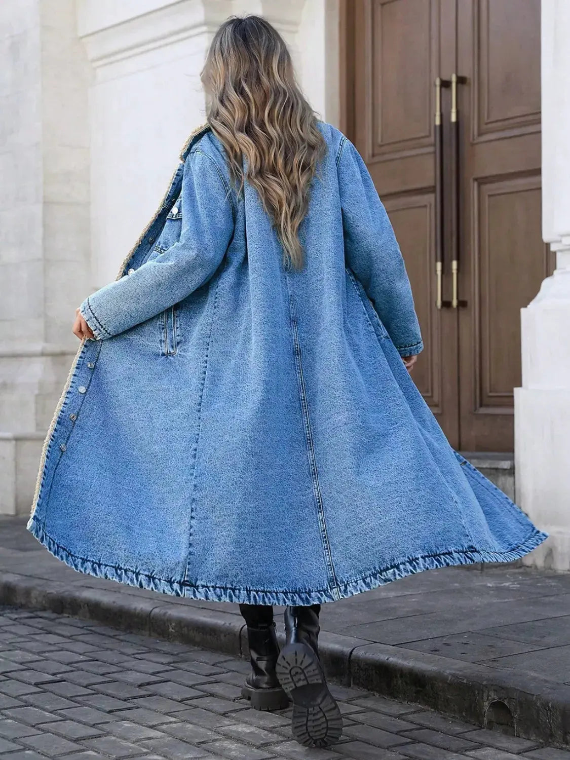 Sherpa Lined Longline Denim Jacket by Partner Label