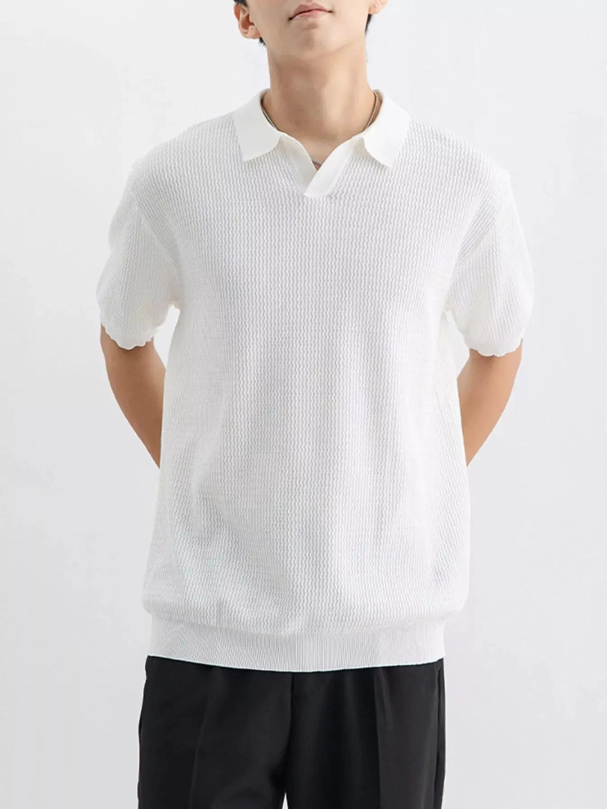 Men's Plus Size Textured Knit Short Sleeve Polo by Trendsi