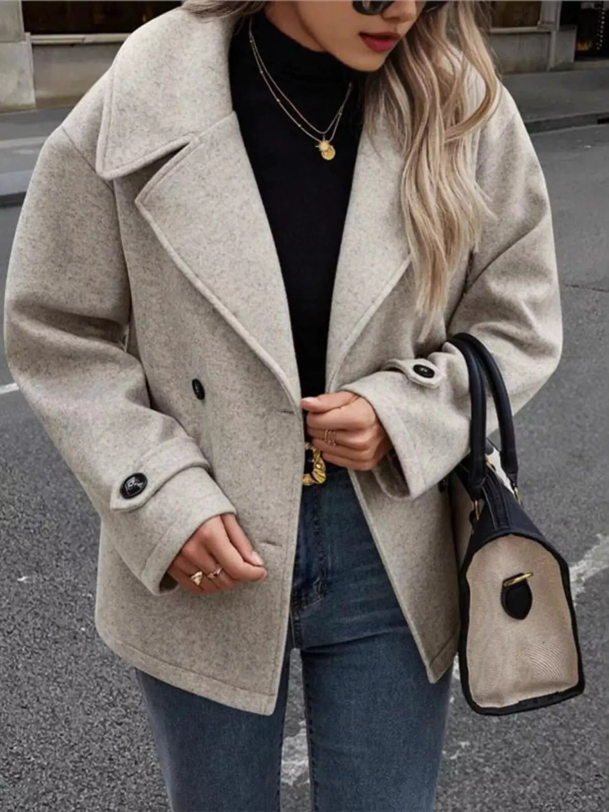 Double-Breasted Wool Blend Casual Jacket by Partner Label