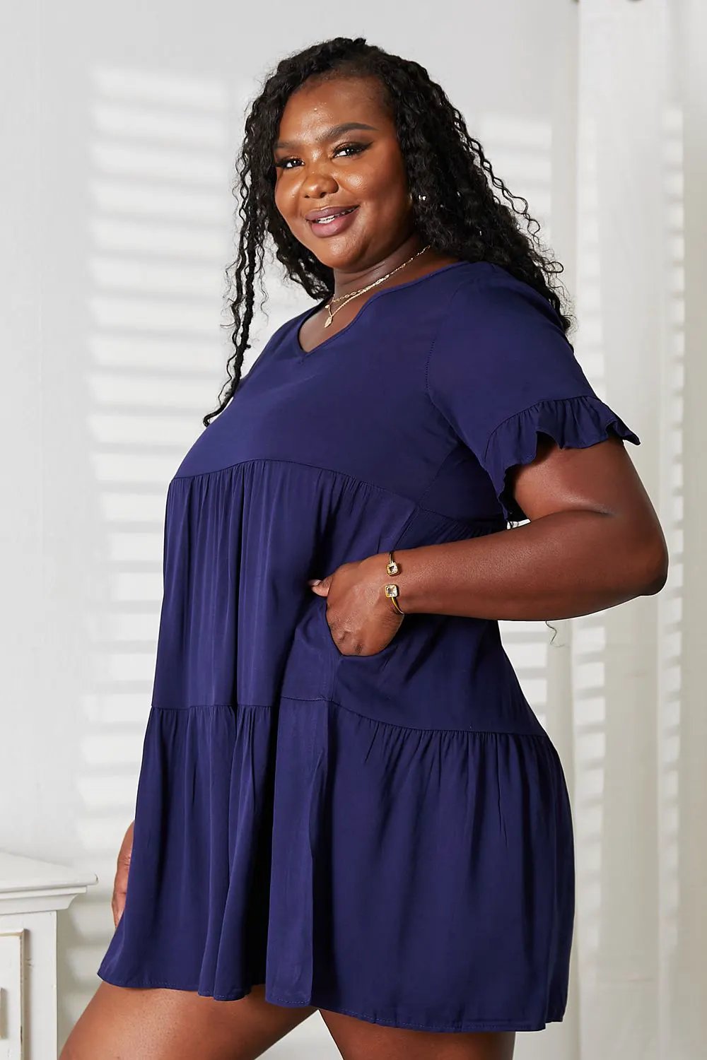 Mandy V-Neck Flounce Sleeve Tiered Dress by Partner Label