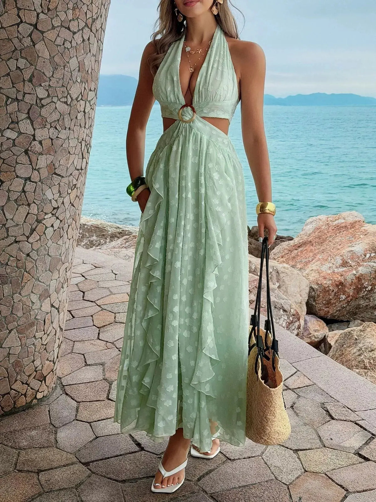 Ruffled Halter Neck Maxi Dress by Trendsi