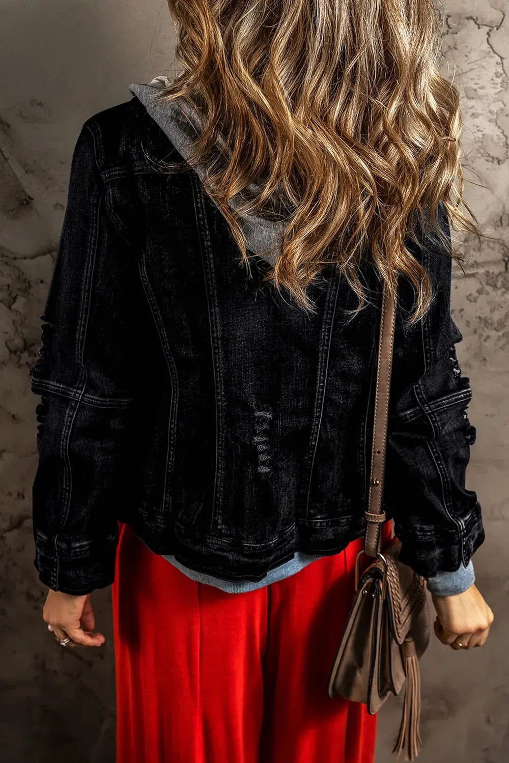 Fake Two-Piece Hooded Zip-Up Denim Jacket by Partner Label