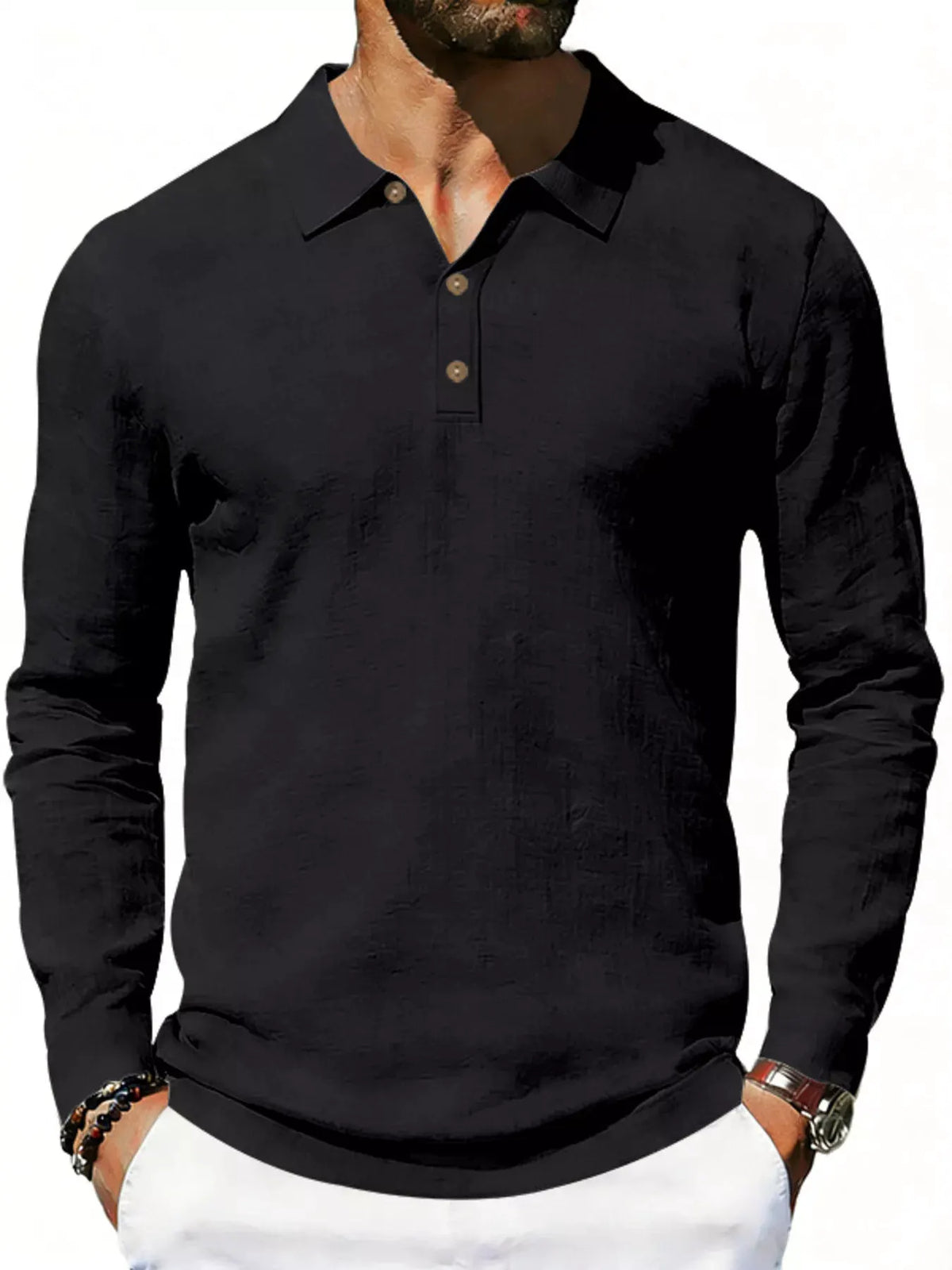 Men's Full Size Classic Long Sleeve Polo Plus Size by Trendsi